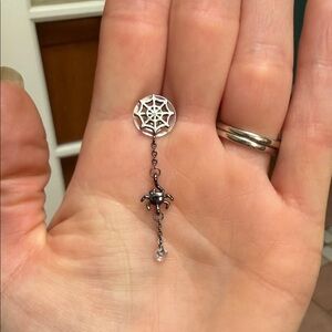Silver Spider Web Dangle Earring